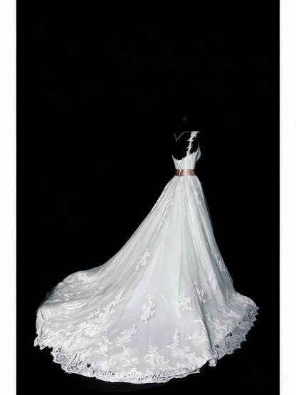 Vintage 80s Wedding Dresses Ball Gown One Shoulder Tulle White Lace Long Brides Dress Fitted Bridal Gown N1209