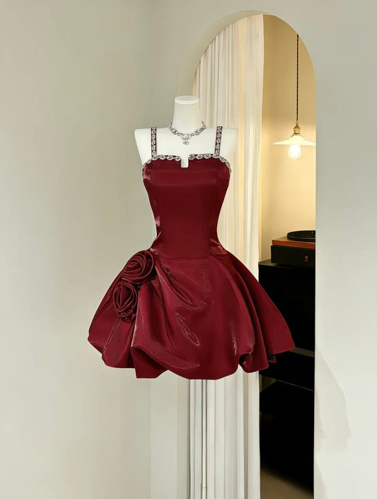 Modest Ball Gown Spaghetti Strap Burgundy Mini Senior Inspo Short Birthday 17th Party Outfits Homecoming Dresses RB3181