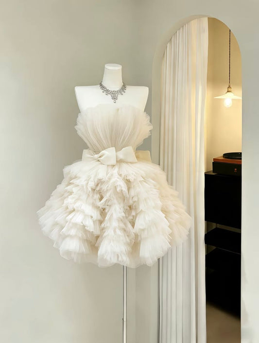 Modest Ball Gown Strapless Ivory Tulle Mini Senior Inspo Short Birthday 17th Party Outfits Homecoming Dresses RB3184