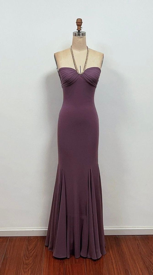 Modest Mermaid Halter Dusty Grape Long Prom Dresses Inspiration Evening Gowns For Women Formal Party Dress AB1262
