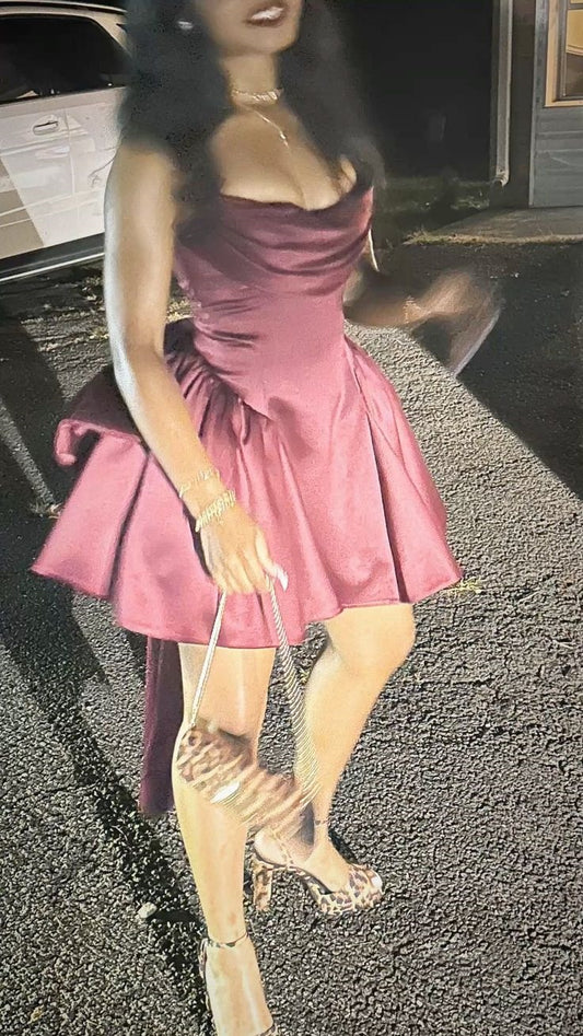 Sexy A Line Spaghetti Strap Satin Black Girls Mini Graduation Dresses Short High School For 8th Grade omecoming Gown RB3412