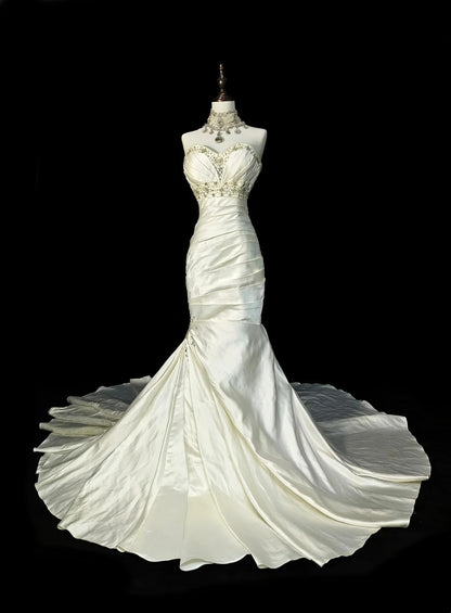Vintage 70s Mermaid Sweetheart With Beadings Wedding Dress Fairytale Bridal Dresses N1580