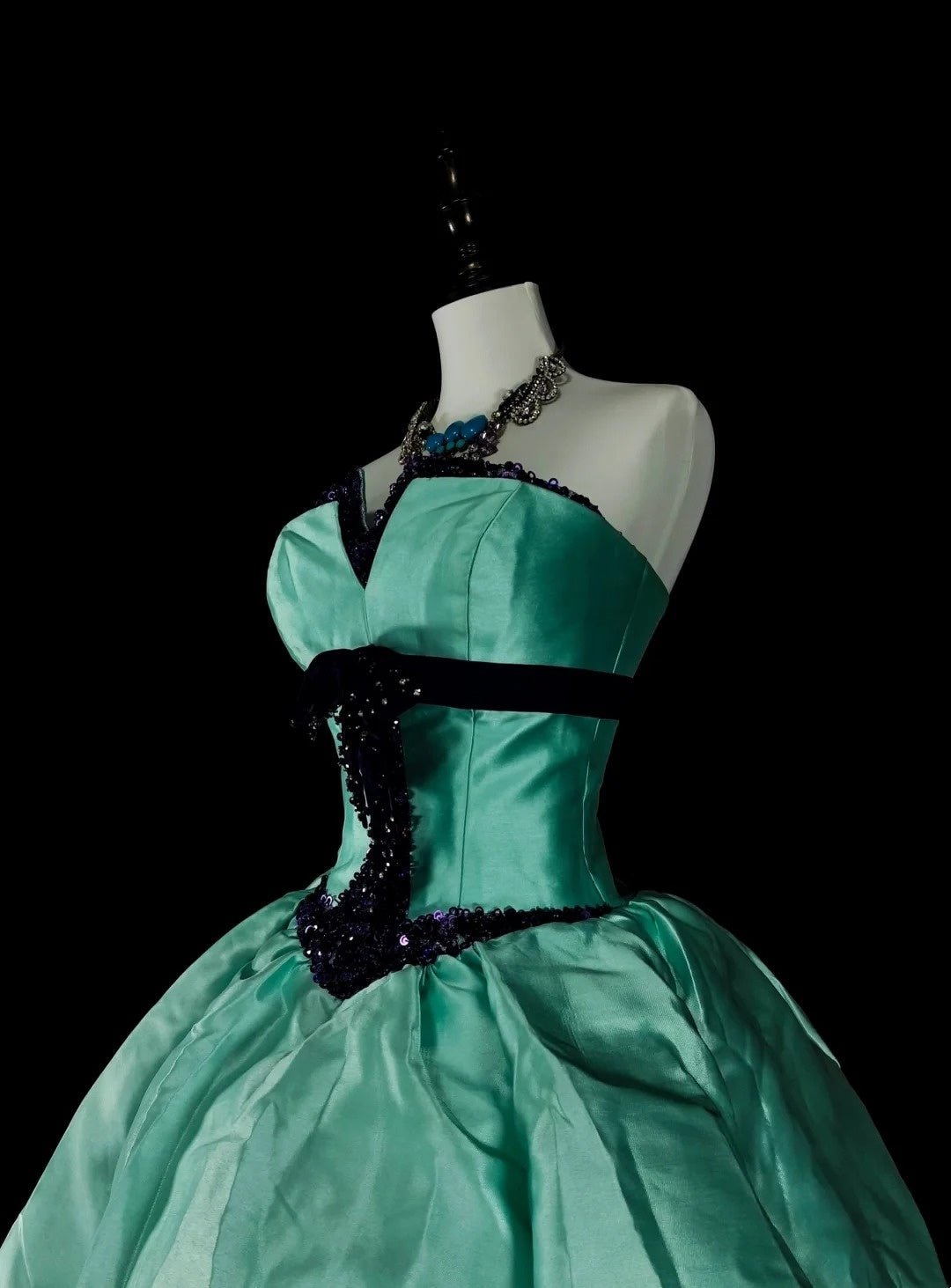 Vintage 1760s Ball Gown Sweetheart Green With Satin Pleated Long Prom Dresses N1598