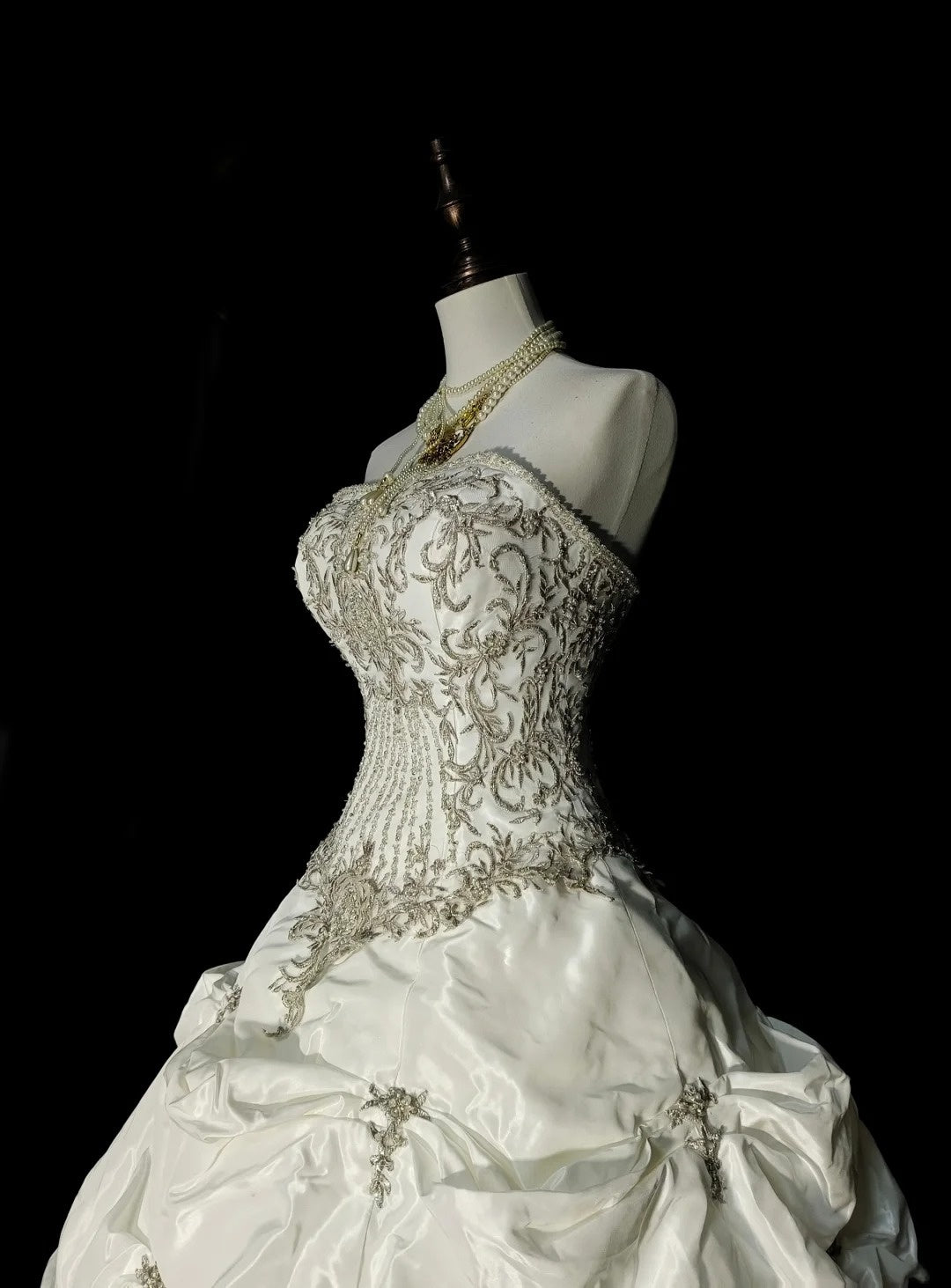 Vintage 80s Wedding Dresses Ball Gown Strapless Long Brides Dress Fitted Bridal Gown N1594