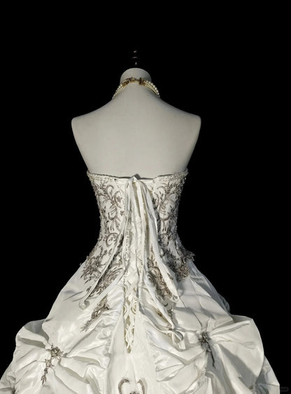 Vintage 80s Wedding Dresses Ball Gown Strapless Long Brides Dress Fitted Bridal Gown N1594