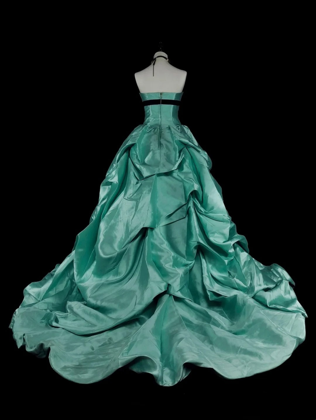 Vintage 1760s Ball Gown Sweetheart Green With Satin Pleated Long Prom Dresses N1598