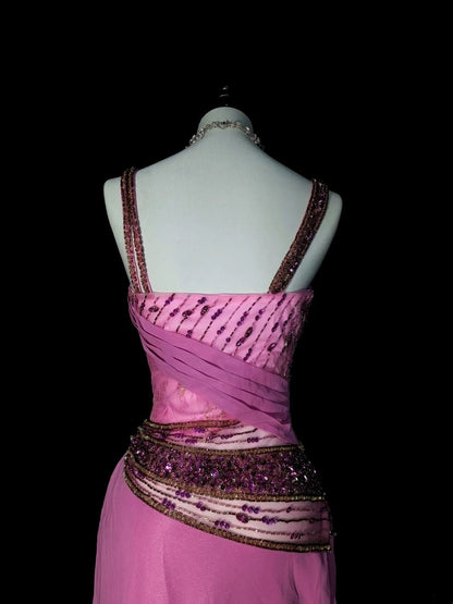 Vintage 1960s Mermaid Sweetheart With Straps Pink Satin Sleeveless Long Prom Formal Dresses N1597