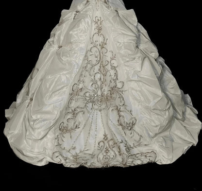 Vintage 80s Wedding Dresses Ball Gown Strapless Long Brides Dress Fitted Bridal Gown N1594