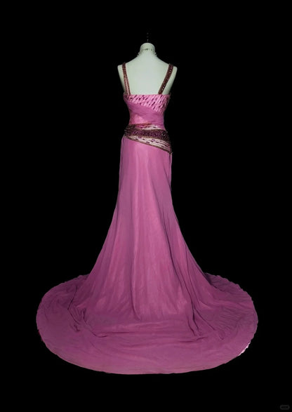 Vintage 1960s Mermaid Sweetheart With Straps Pink Satin Sleeveless Long Prom Formal Dresses N1597