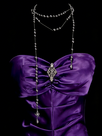 Vintage Mermaid Sweetheart Grape Satin Sleeveless 80s Prom Dresses Long Formal Party Gown N1450