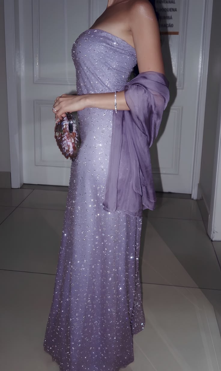 Elegant A line Strapless Lilac Cinderella With Scarf Prom Dress Floor Length Evening Party Gown RB9550