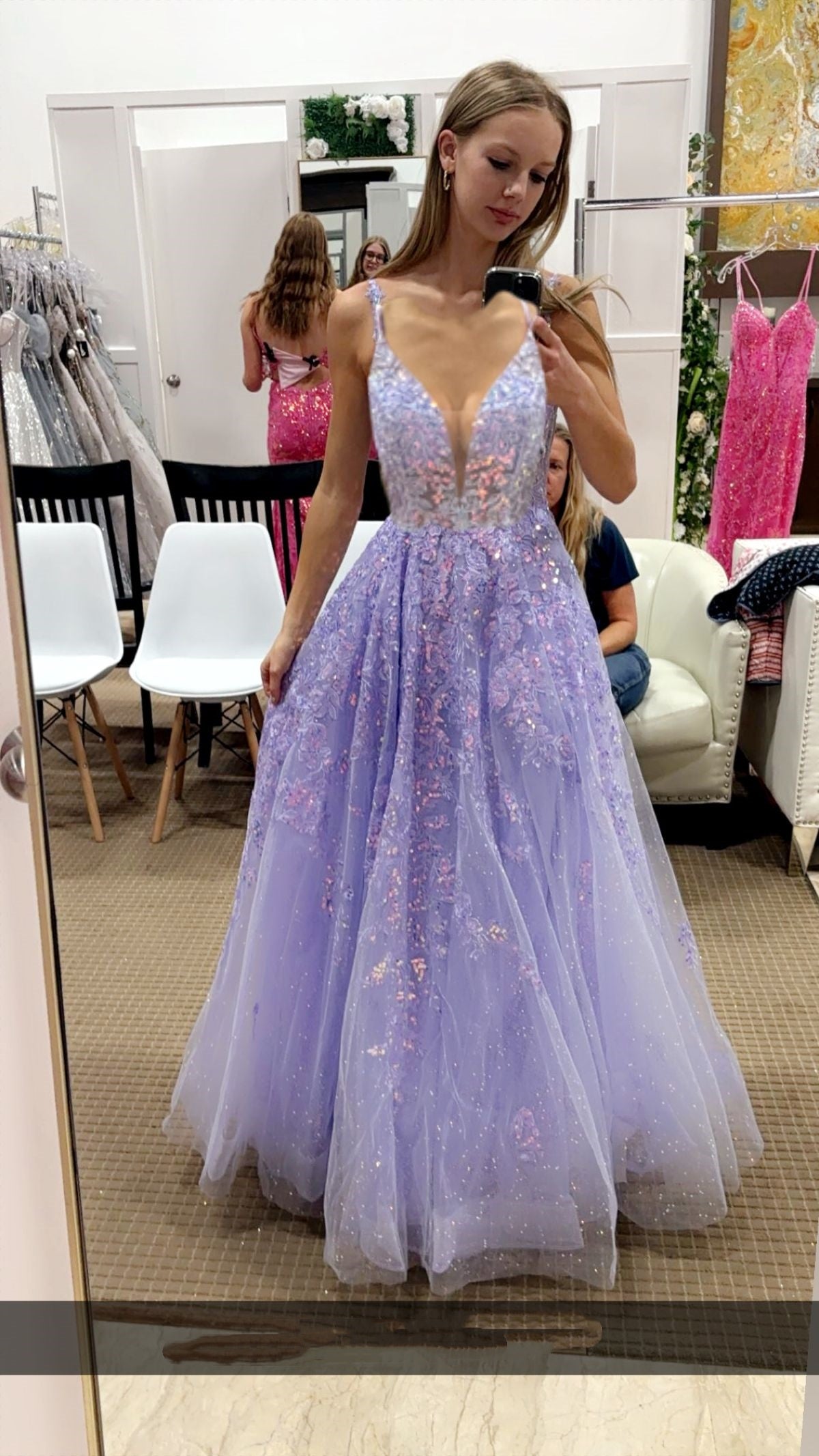 Shiny Ball Gown Spaghetti Straps Lilac Tulle Lace Evening For Women Party Dresses Long Formal Prom Dress 18th Birthday Gown AB1263
