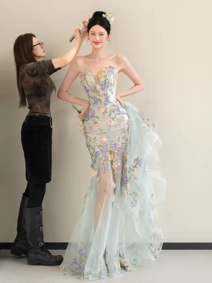 Princess Mermaid Sweetheart Lace Floral Long Prom Dress Fashion Aesthetic For Teens Formal Dresses Party Outfits Prom Gown AB2221