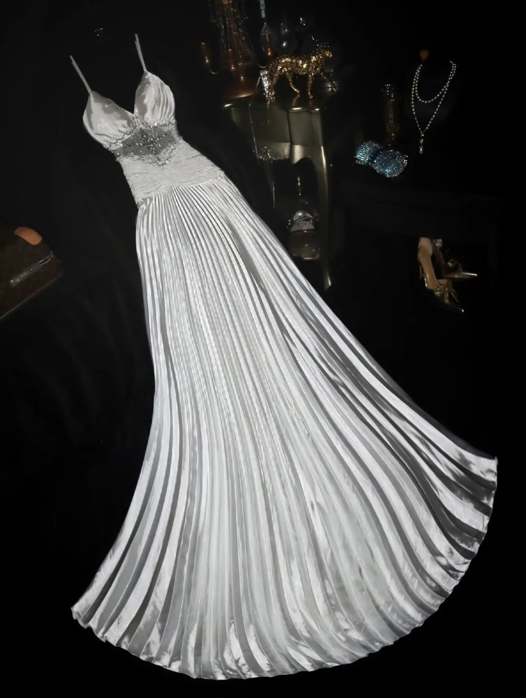 Romantic A line Spaghetti Straps Gray With Beading High School Dances Prom Dresses 8th Grade Formal Outfits Evening Gown RB8442