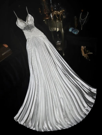 Romantic A line Spaghetti Straps Gray With Beading High School Dances Prom Dresses 8th Grade Formal Outfits Evening Gown RB8442