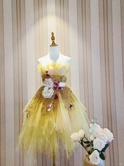 Cute Ball Gown Strapless Yellow Tulle Short Mini Party Dress Cocktail Homecoming Dresses N4195