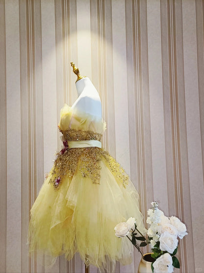 Cute Ball Gown Strapless Yellow Tulle Short Mini Party Dress Cocktail Homecoming Dresses N4195