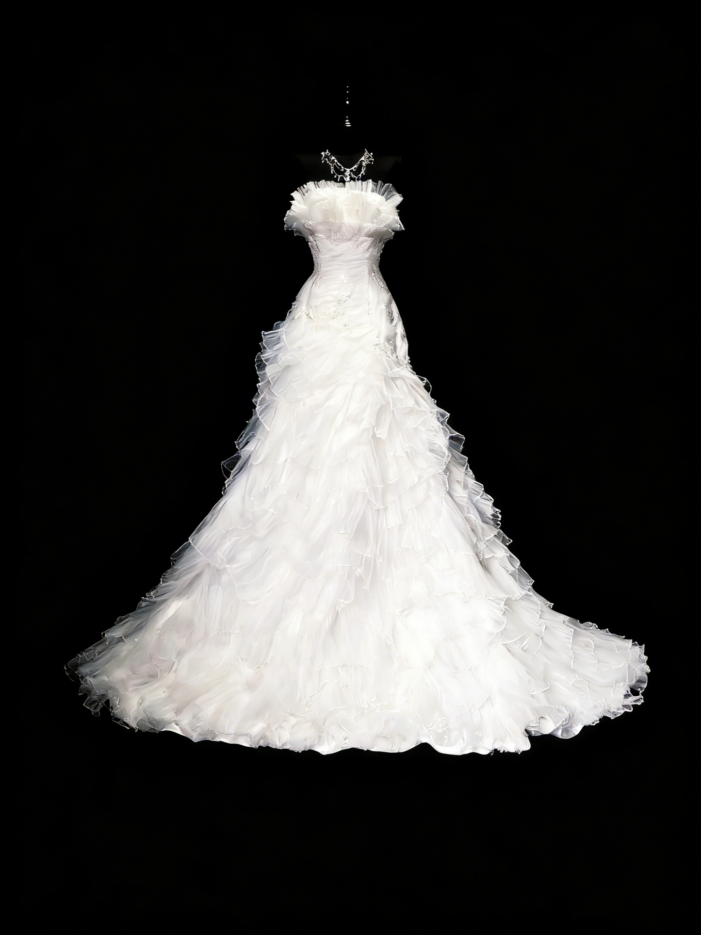 Vintage 80s Wedding Dresses Mermaid Strapless Tulle White Ruched Layers Long Brides Dress Fitted Bridal Gown N1208