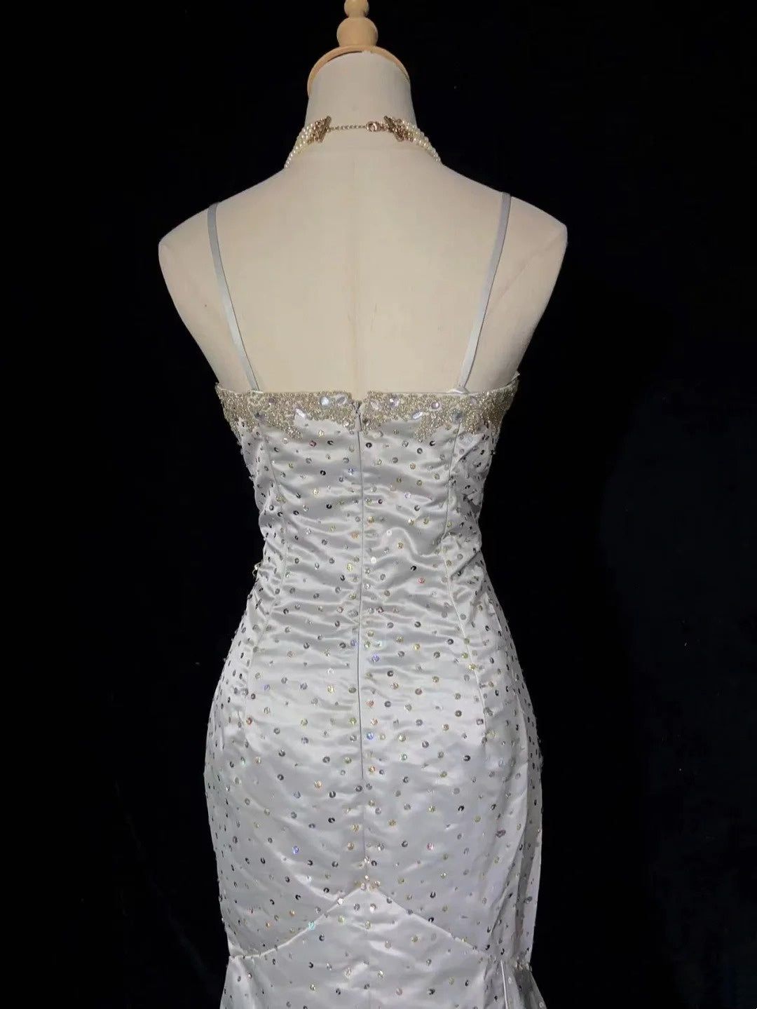 Classy Prom Dresses Inspiration Mermaid Spaghetti Strap Silver Gala Satin Beaded Vintage Formal Dress N3182