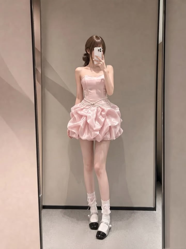 Unique Homecoming Dresses Outfit inspo Ball Gown Strapless Pink 16th Birthday Cocktail Dress Ideas Outfits RB8171