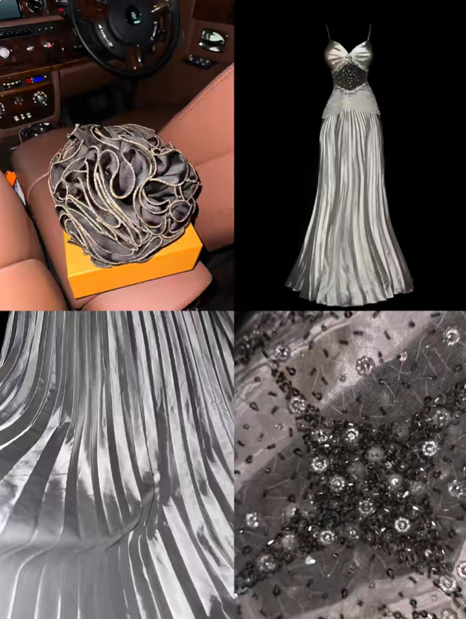Elegant Mermaid Spaghetti Straps Satin Gray With Beading Prom Dresses Formal Outfits Evening Night Dress RB8246