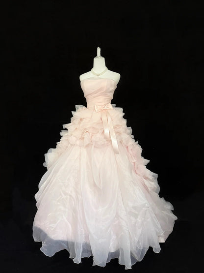 Sweet 15 Quinceanera Dress Ball Gown Strapless Blush Pink With Tiered Tulle 15th Birthday Gown RC0271
