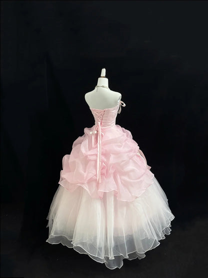 Sweet 15 Quinceanera Dress Ball Gown Strapless Pink With Ruffled Tiered 15th Birthday Gown RC0233