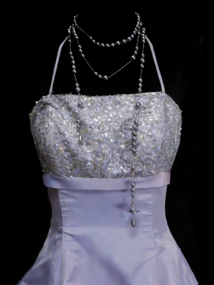 Vintage Ball Gown Halter Taffeta Lilac 90s 80s Sleeveless Prom Dresses Long Formal Party Gown N1442