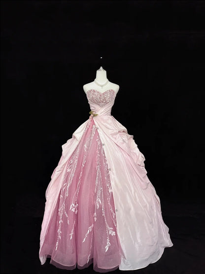 Sweet 16 Dresses Long Ball Gown Sweet Sixteen Long Birthday Dress Sweetheart Pink Tulle Formal Gown RC0288