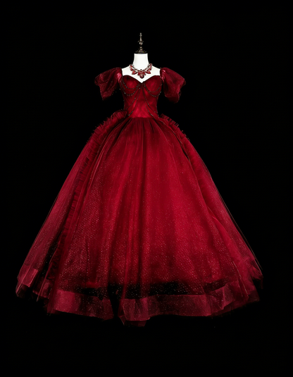 Vintage Prom Dresses Ball Gown Strapless Wine Red Tulle Burgundy 2000s Long Party Dress N2379
