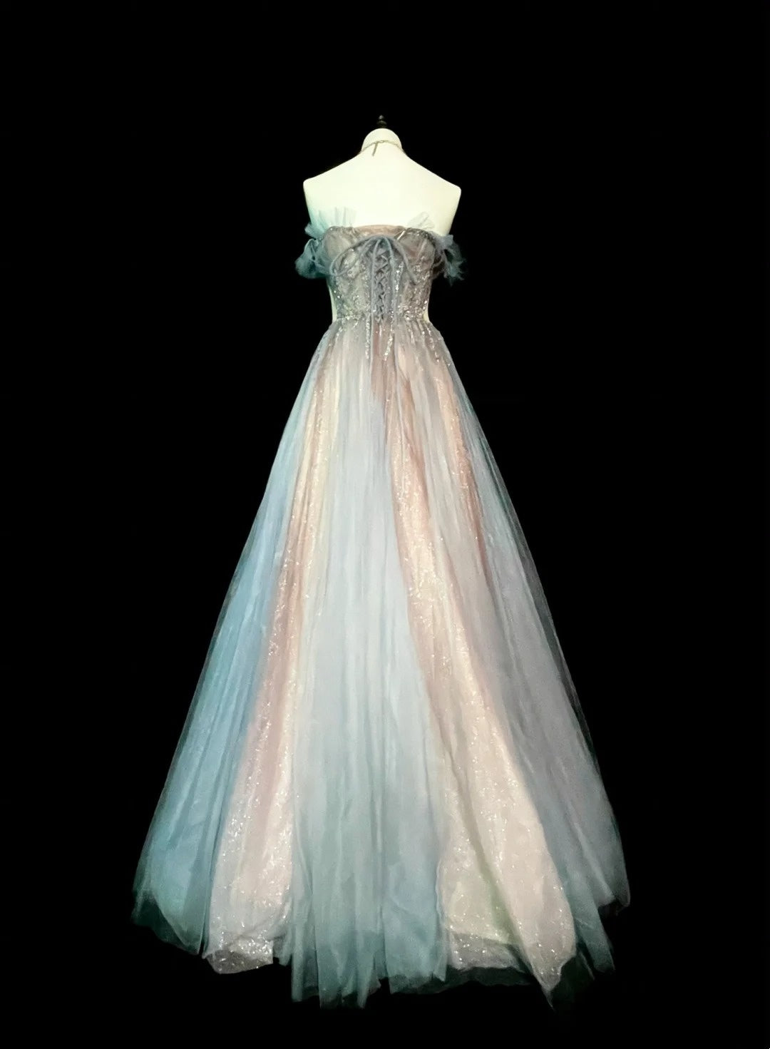Vintage 1760s A Line Off The Shoulder With Cape Tulle Sleeves Pleated Long Prom Dresses N1584
