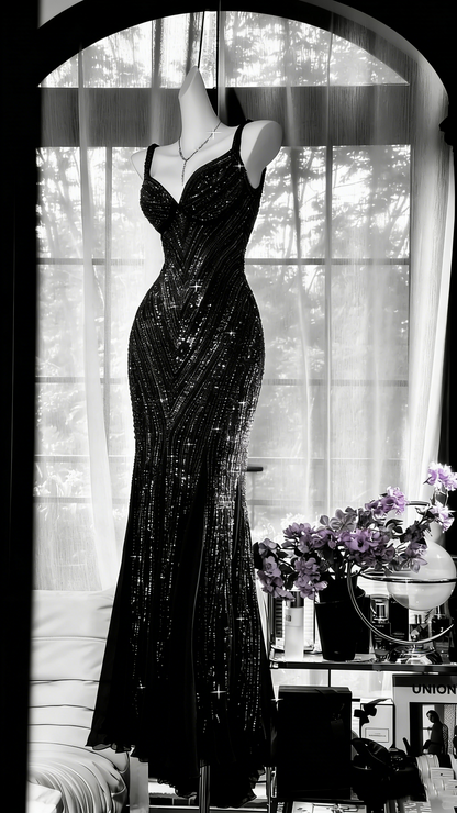 Sexy Mermaid Spaghetti Straps Grape Sequins Slit Long Prom Dresses Inspiration Party Dress 21st Birthday Outfit Graduation Dress RB1196