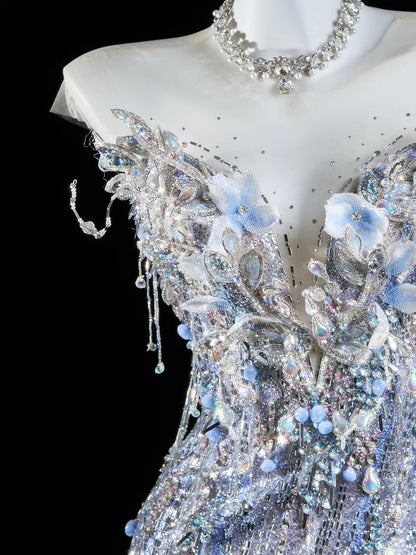 Classic Mermaid Wedding Dresses Sweetheart Silver Gray Sequin With Gem Crystals Brides Dress Bridal Gowns N299