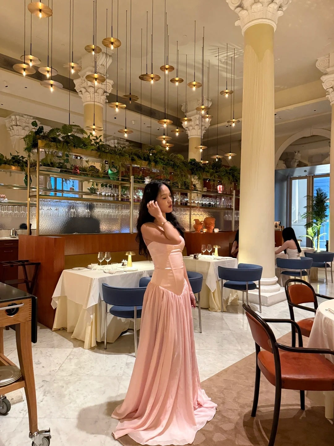 Elegant Mermaid Spaghetti Straps Chiffon Pink Long Prom Dresses Formal Party Gowns Vestidos De Dia AB565