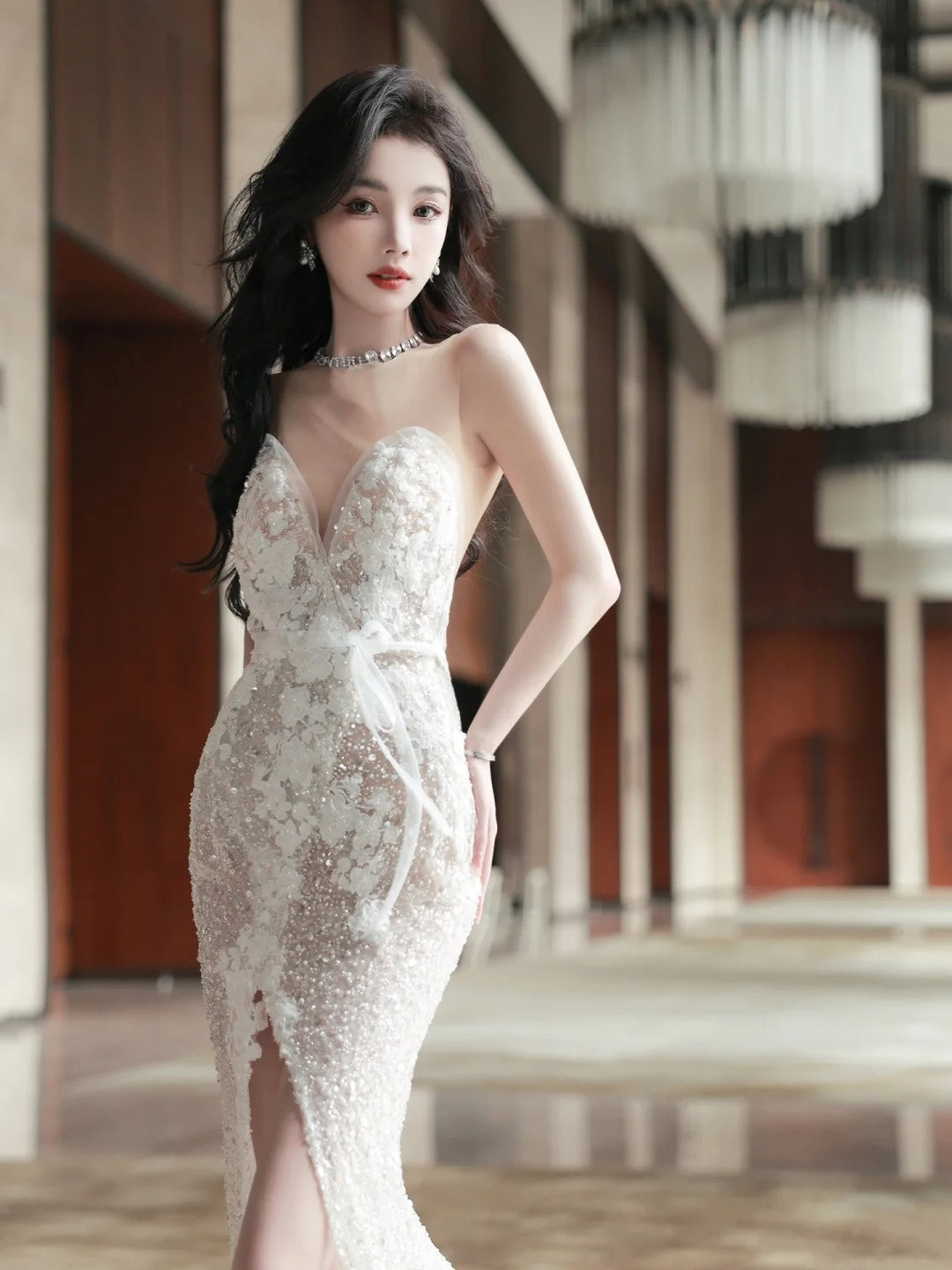Fairytale Fantasy Art Wedding Dresses Mermaid Sweetheart White Lace Long Brides Dress Fitted Bridal Gowns N1088