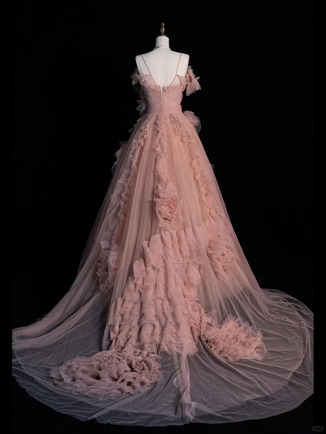 Beautiful Ball Gown Spaghetti Strap Pink Tulle Long Prom Dresses Inspiration Evening Gowns Formal Prom Dress N1214