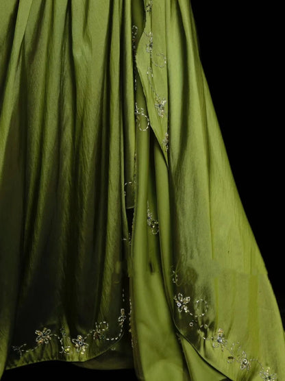 Vintage Prom Dresses Aesthetic Mermaid Sweetheart Green Satin With Beaded Crystals Bodice Inspo Formal Party Gowns N1825