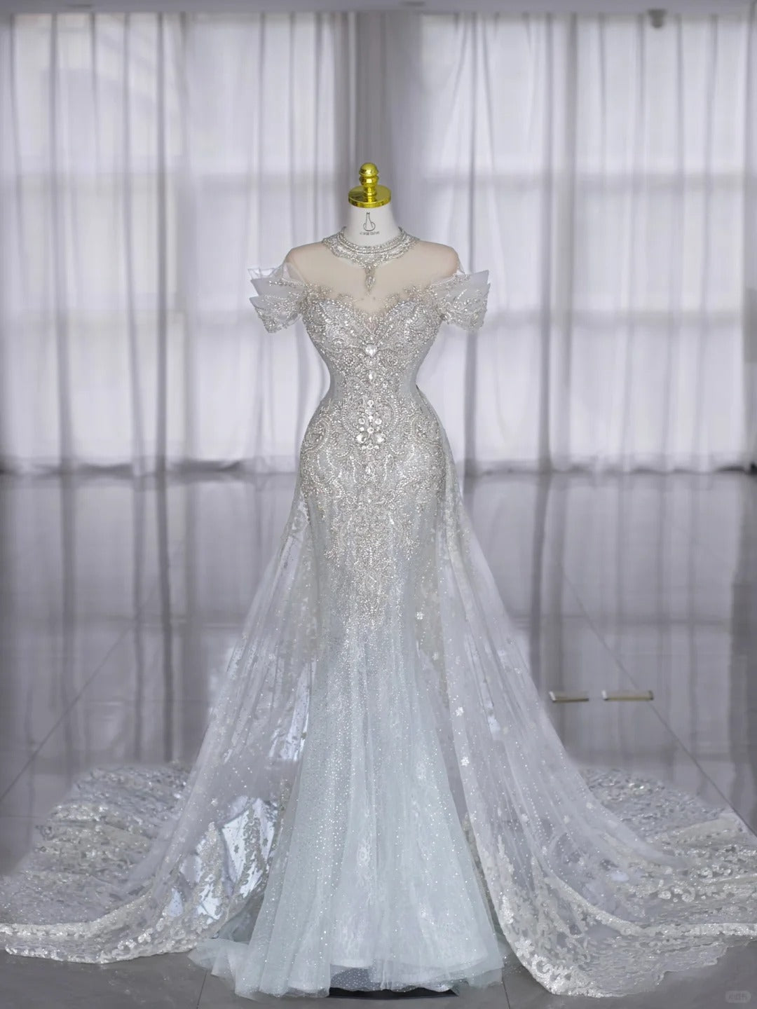 Modest Wedding Dresses Mermaid Off The Shoulder Sequin With Beading Long Bridal Gown N2993