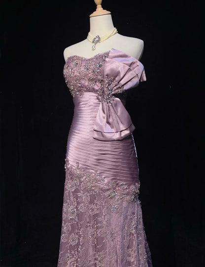 Elegant Prom Dresses Mermaid Sweetheart Lilac Tulle Lace With Beaded Long Formal Gown N2909