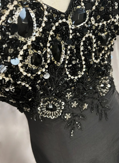 Vintage Prom Dresses Inspo Mermaid Spaghetti Strap Black Long 1990s With Beaded Appliqued Formal Gowns N3378