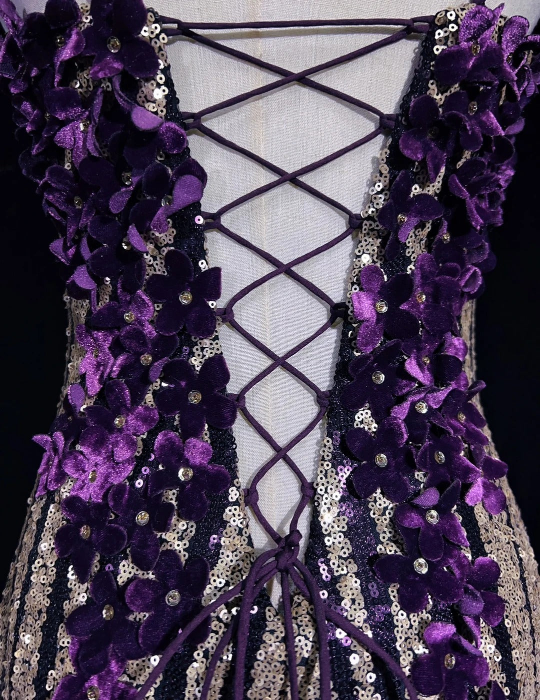 Glitter Prom Dresses Mermaid Spaghetti Strap Purple Chiffon With Flowers Long Formal Evening Dress N3893