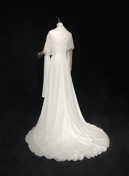 Simple Wedding Dresses A Line Spaghetti Strap Chiffon White Pleated Summer Beach Long Wedding Gown N3831