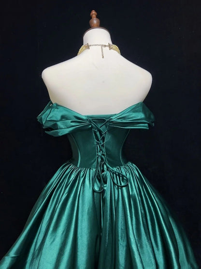 Pretty Ball Gown Off The Shoulder Green Satin Short Mini Homecoming Dresses Hoco Gowns N2603