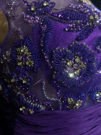 Vintage Prom Dresses A Line Bateau Purple Chiffon 80s With Beading Long Formal Evening Outfits N3899