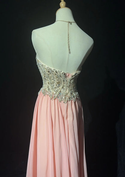 Vintage Prom Aesthetic Dresses A Line Sweetheart Blush Pink Chiffon With Beading Long Formal Dress N3032