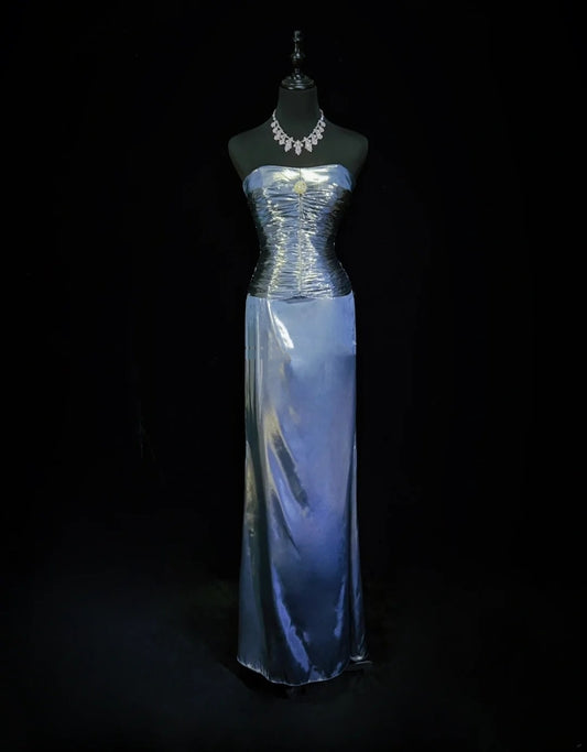 Vintage Prom Aesthetic Dresses A line Navy Blue With Beading Long Formal Dress N3025