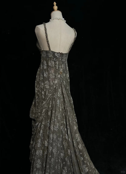 Grey Prom Dress Inspo A Line Spaghetti Straps Lace With Beading Long Formal Party Gown RC0095