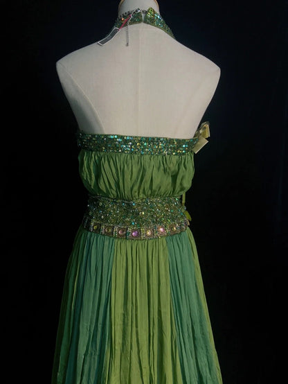 Glamour Prom Dresses A Line Halter Green Chiffon With Beading Formal Evening Outfits N3843