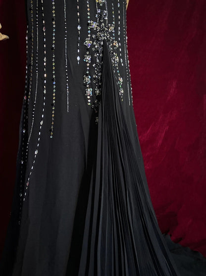 Vintage Prom Dresses 90s Mermaid Spaghetti Strap Black Tie With Silver Beading Long Semi Formal Evening Dress N3666