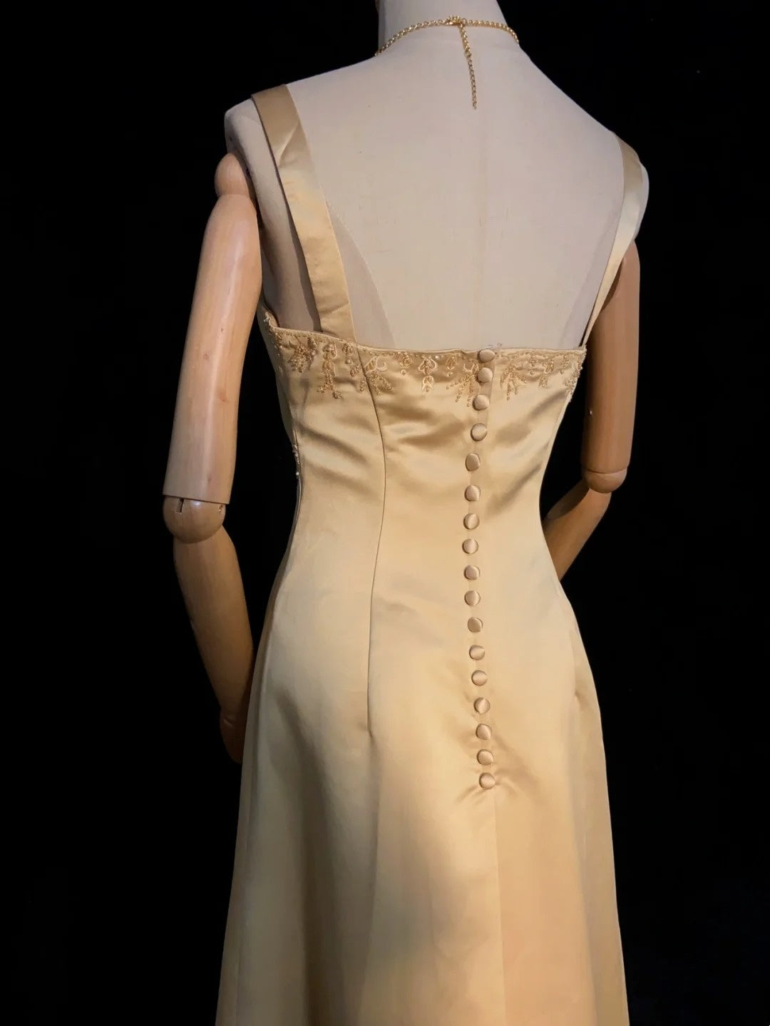 Vintage Prom Dresses Inspo A Line Gold Satin 90s With Beading Cape For Women Formal Gowns N3340